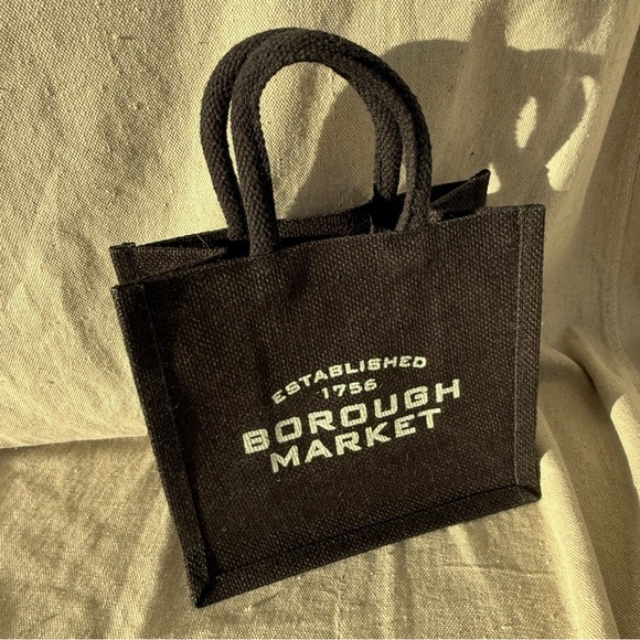 Borough Market Small/Mini Black Jute Tote Bag - Picture 1 of 5